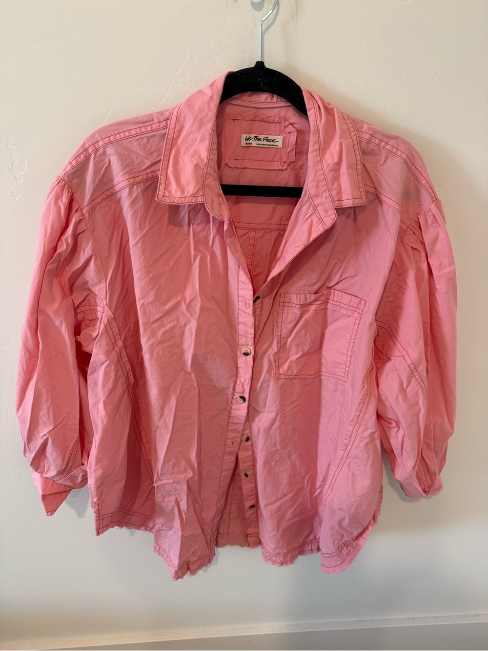 We The Free Pink Happy Hour Oversized Poplin Top Blouse Womens Medium Boho